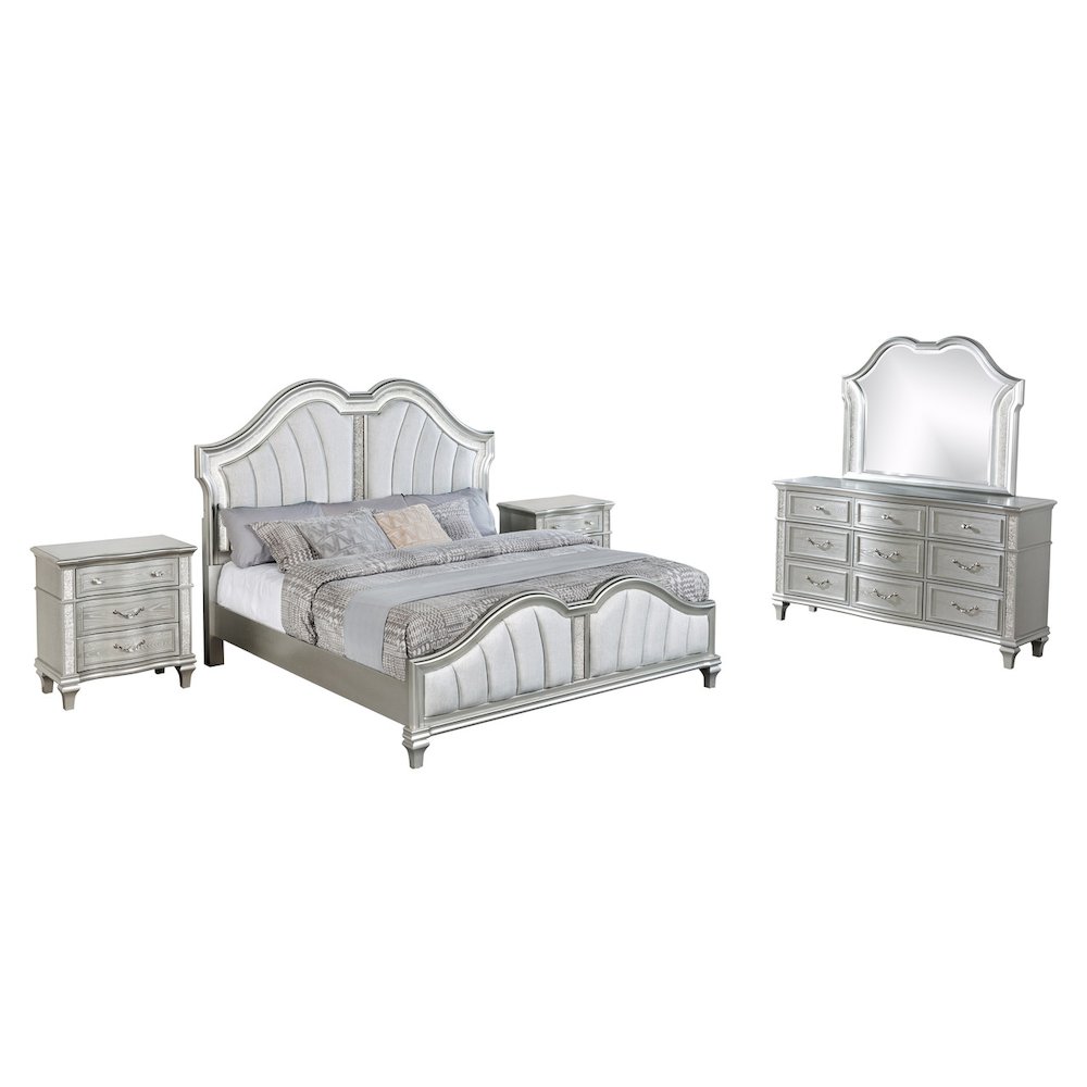 5 Piece Silver Eastern King Panel Bedroom Set ( Ekb+Dresser+ Mirror+ 2Ns). Picture 1