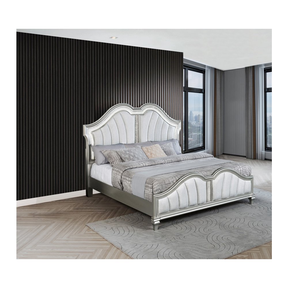 Eastern King Silver Panel Bed In Silver Color. Picture 3