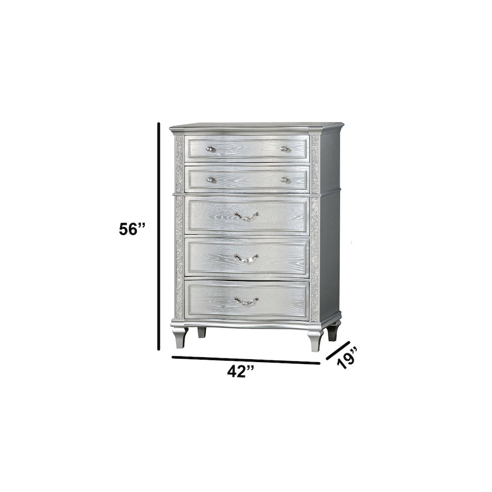 6 Piece Silver Eastern King Panel Bedroom Set (Ekb+Dresser+Mirror+2Ns+Chest). Picture 5