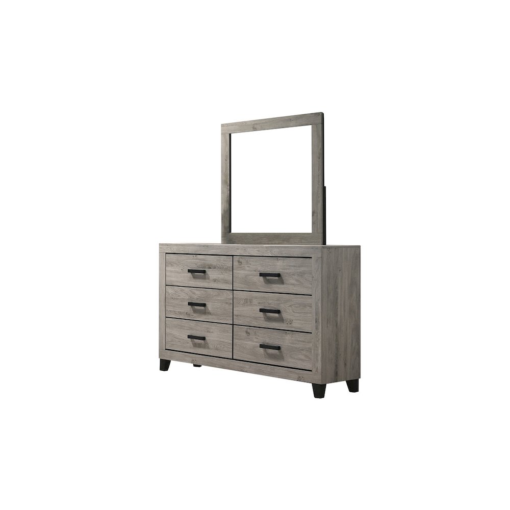 Light grey 6-drawers bedroom dresser with matching mirror. Picture 1