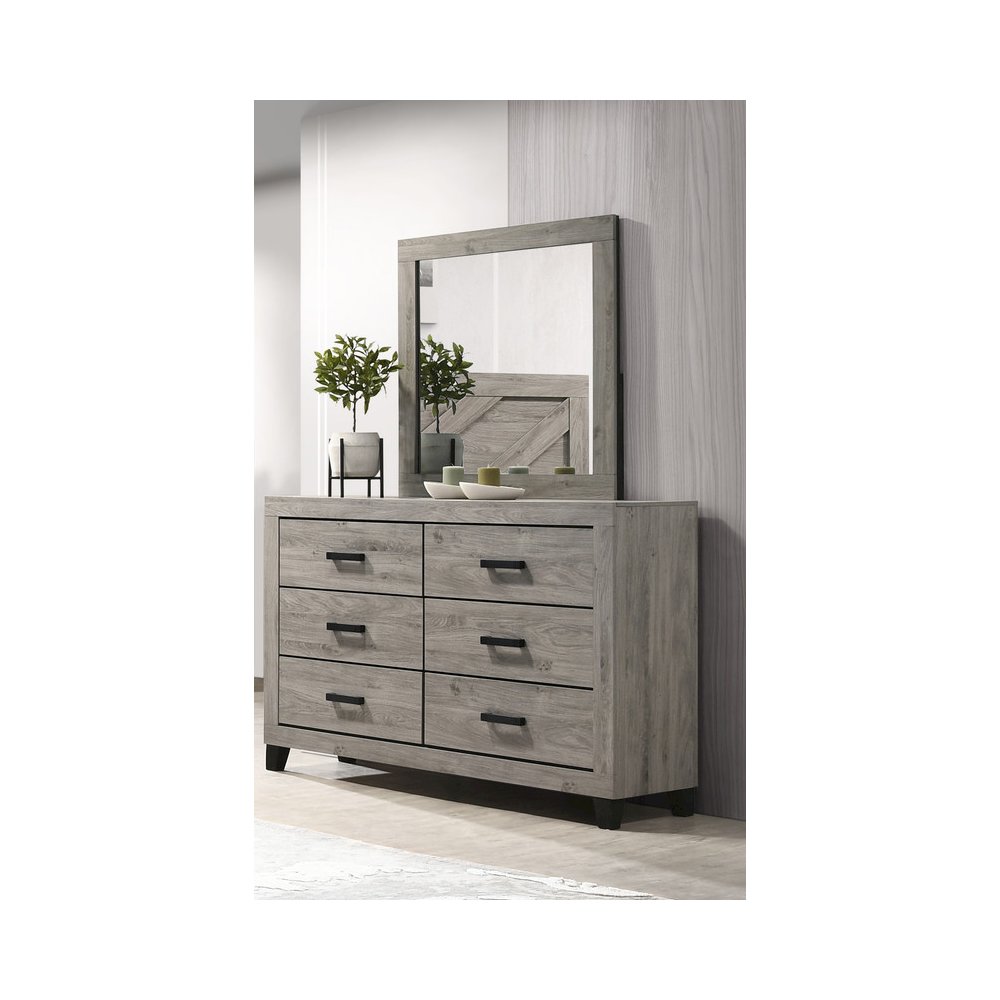 Light grey 6-drawers bedroom dresser with matching mirror. Picture 3