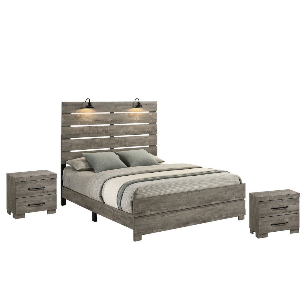 3Pc Modern Full Size Panel Bedroom Set In Antique Gray Color. Picture 1