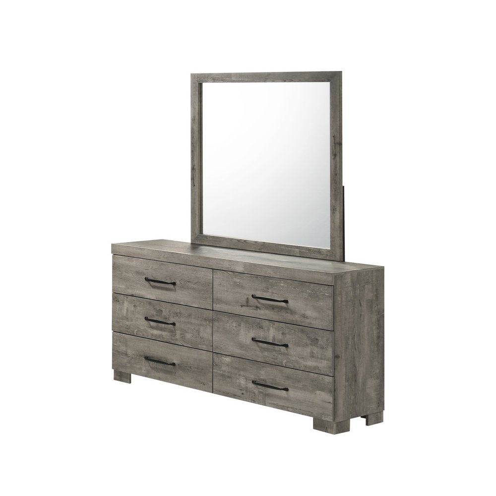 Modern 6-Drawer Dresser With Mirror In Antique Gray Color. Picture 1