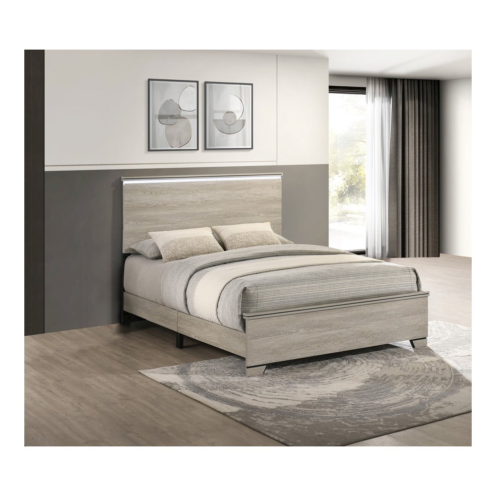 Eastern King Panel Bed Greige Rustic Oak. Picture 1