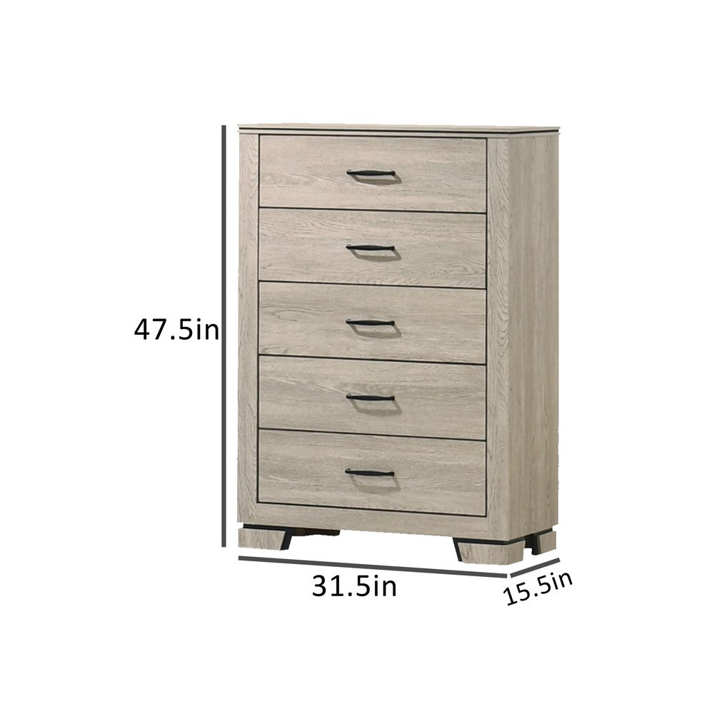 Greige Rustic Oak 5-Drawers Chest. Picture 2