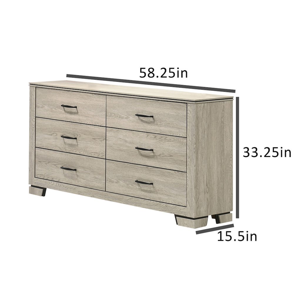 Greige Rustic Oak 6-Drawers Dresser. Picture 2