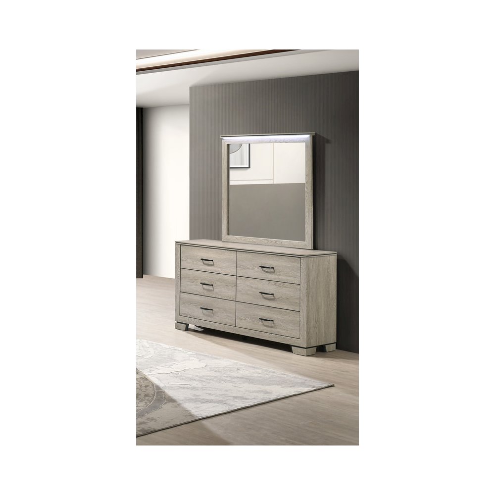 Greige Rustic Oak 6-Drawers Dresser with Mirror. Picture 1