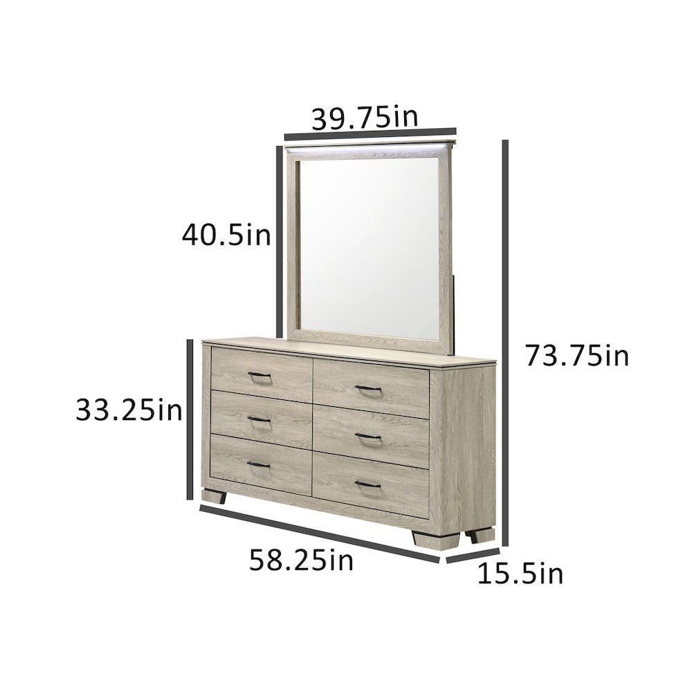 Greige Rustic Oak 6-Drawers Dresser with Mirror. Picture 2