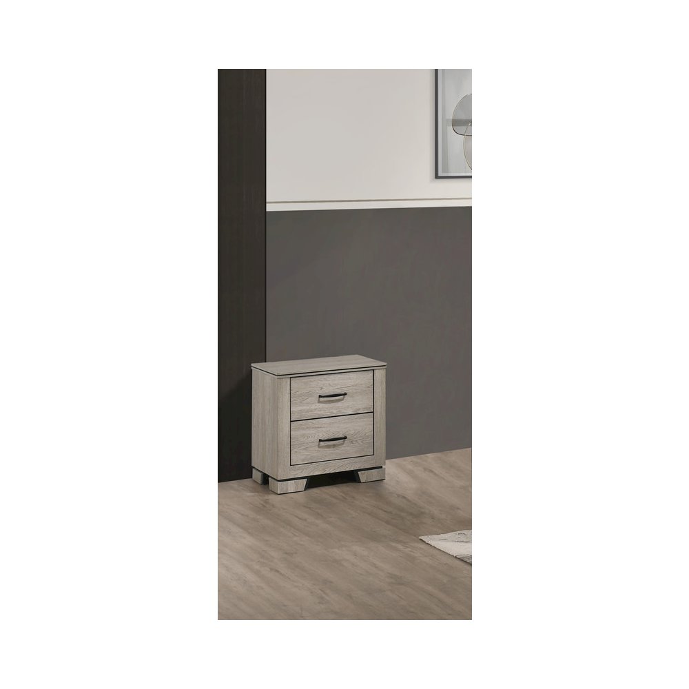 Greige Rustic Oak 2-Drawers Nightstand. Picture 1