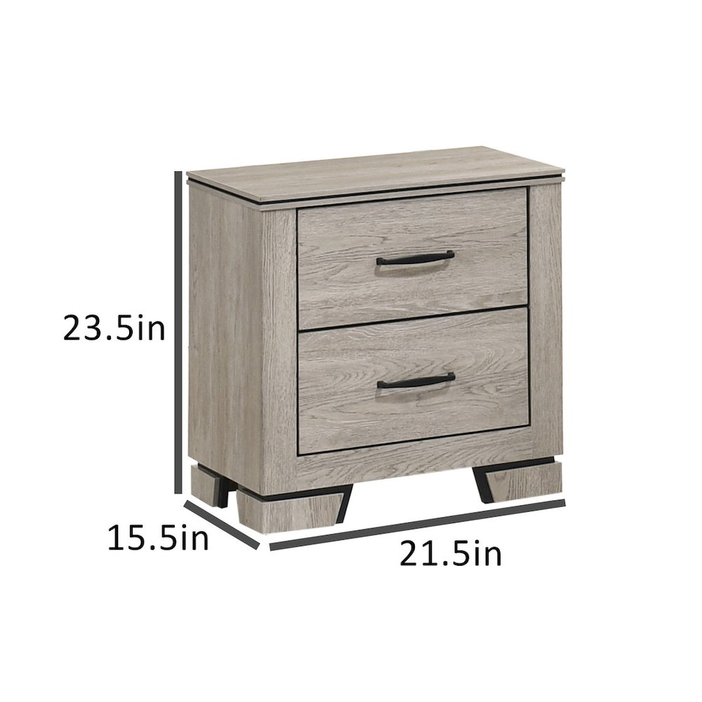 Greige Rustic Oak 2-Drawers Nightstand. Picture 2