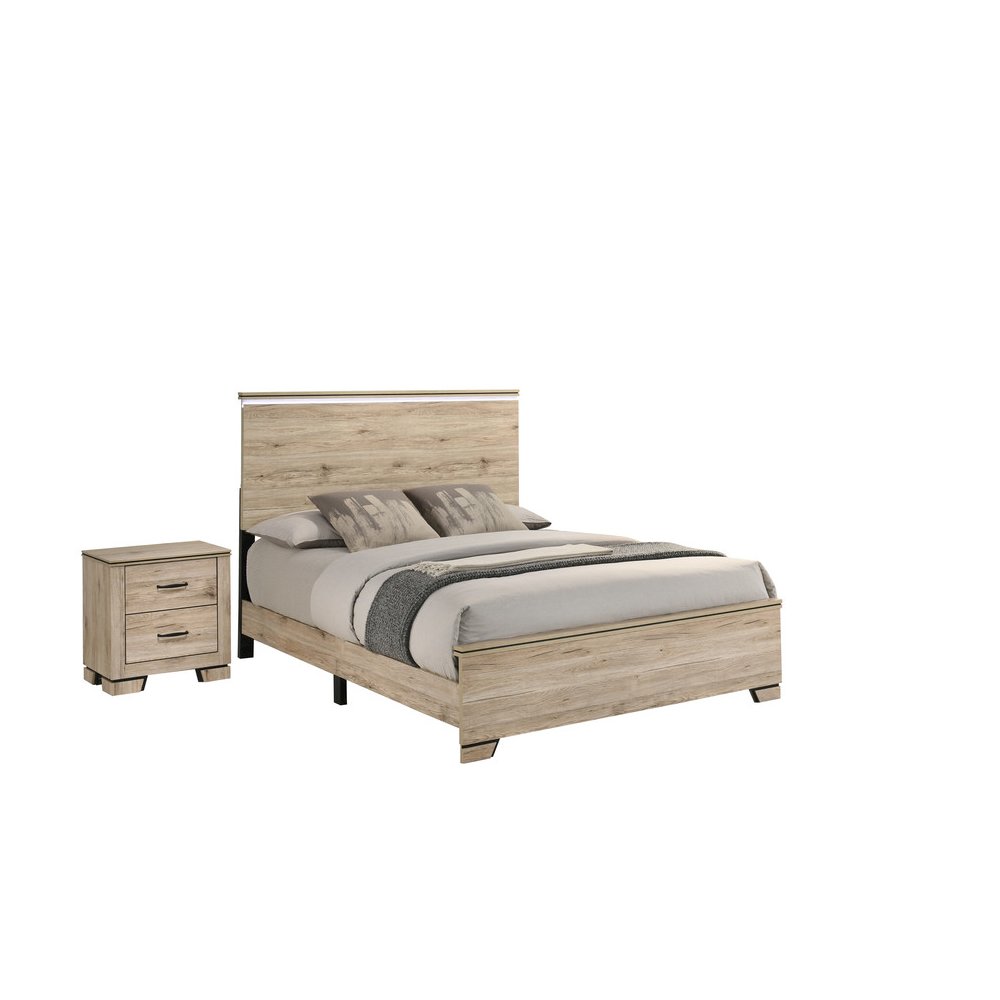 2pc Eastern King Panel Bedroom Set Light Oak (Bed, Nightstand). Picture 1