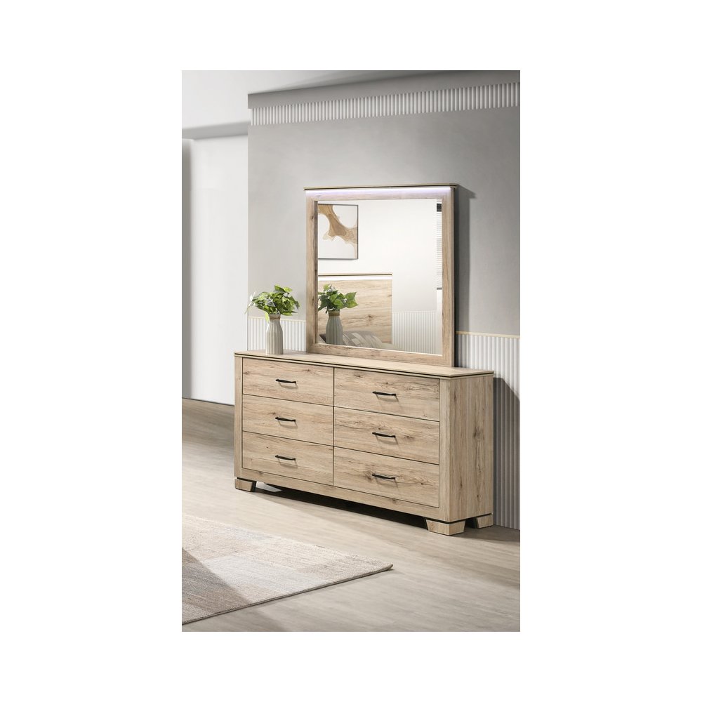 Light Oak 6-Drawers Dresser with Mirror. Picture 1