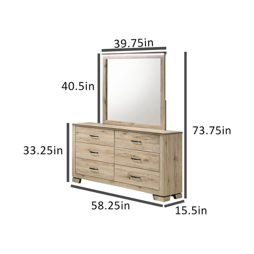 Light Oak 6-Drawers Dresser with Mirror. Picture 2