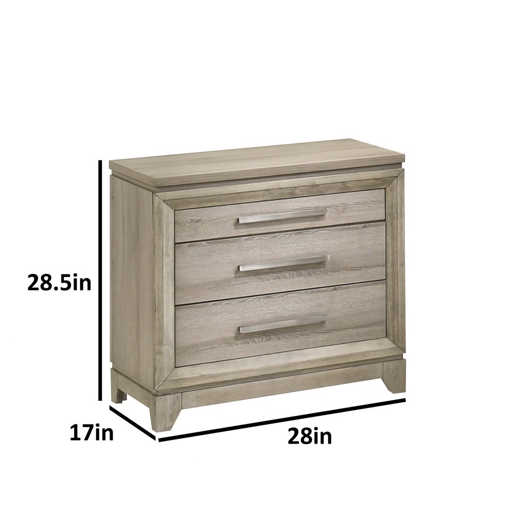 Weathered Greige 3-Drawers Nightstand. Picture 2