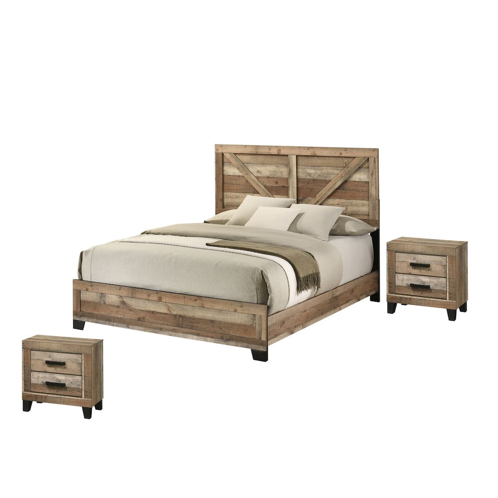 3pc Eastern King Panel Bedroom Set Weathered Brown Pine color. Picture 1