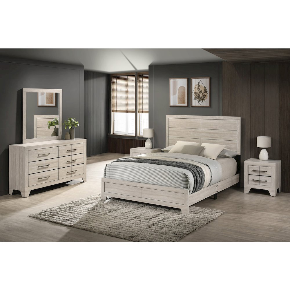 5pc Eastern King Panel Bedroom Set Rustic Gray Oak color. Picture 6