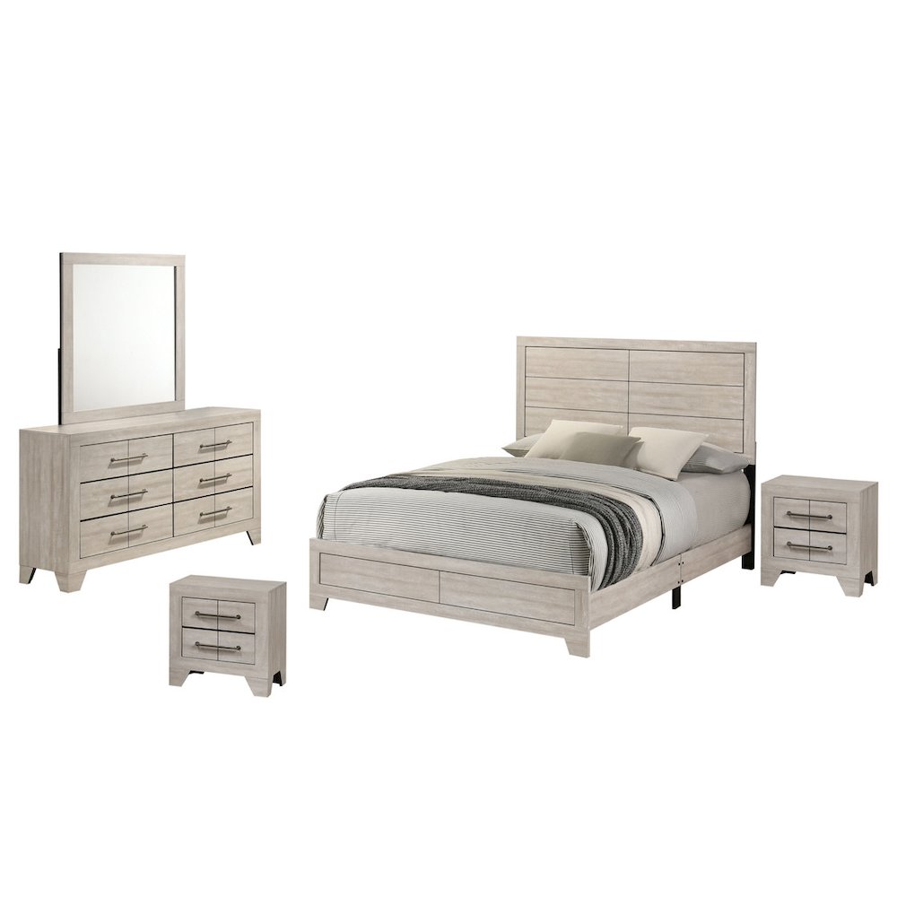 5pc Eastern King Panel Bedroom Set Rustic Gray Oak color. Picture 1