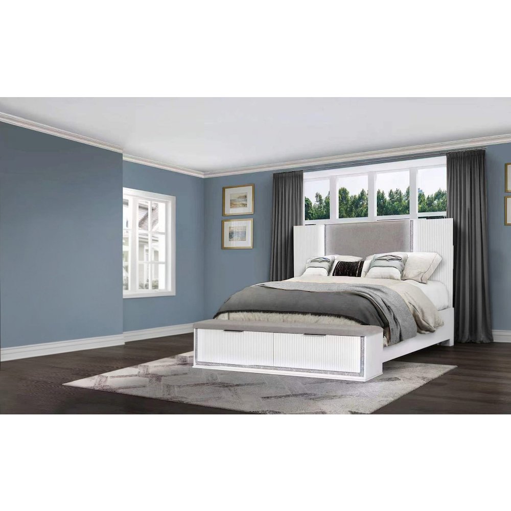 Eastern King Whiter Platform Bed Frame with LED on Headboard and Footboard.. Picture 1