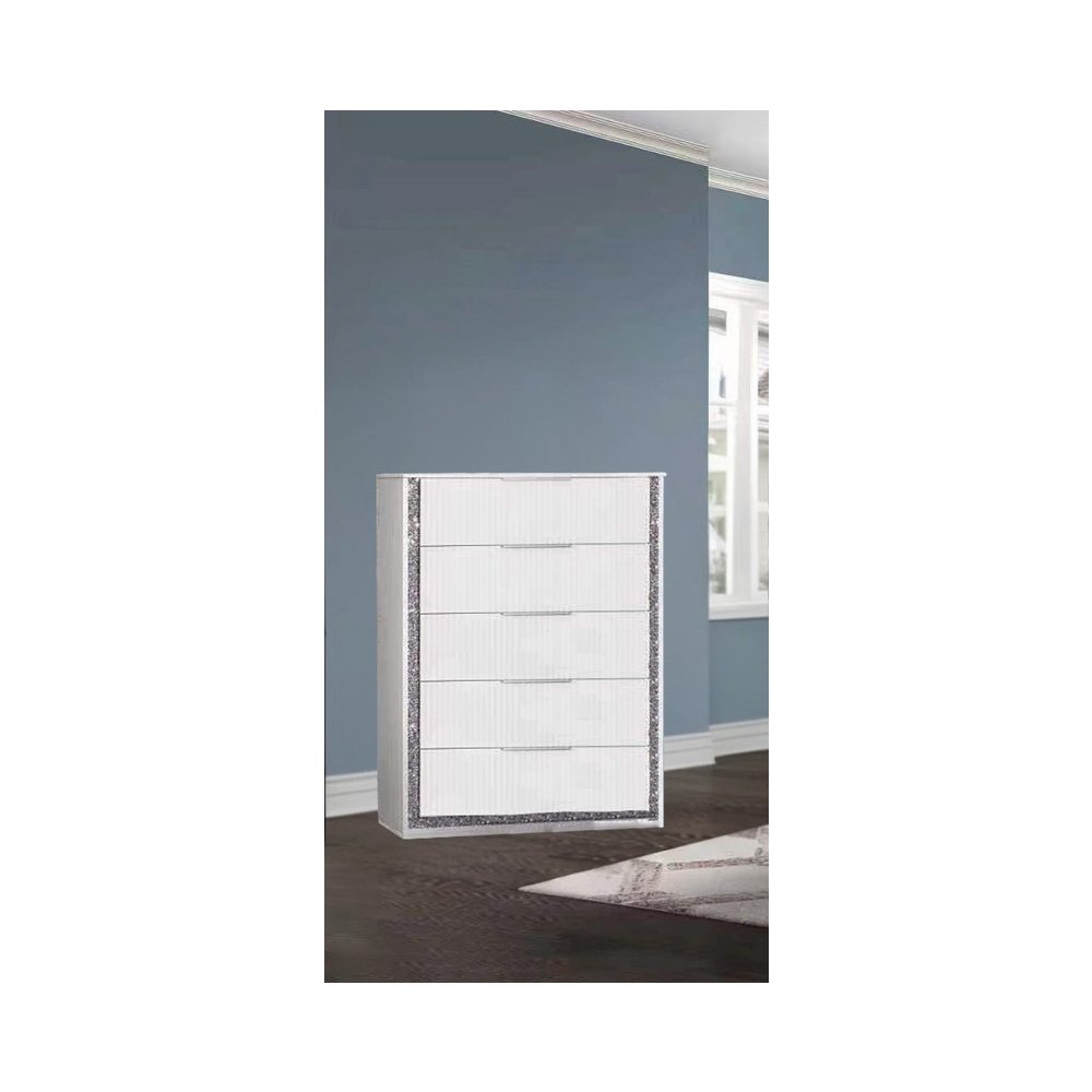 White Vertical  5 Drawers Chest. Picture 1