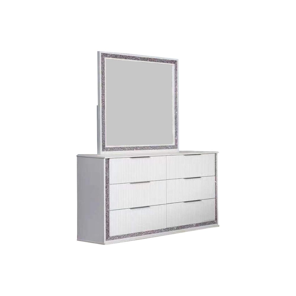 White Horizontal 6 Drawers Dresser with Mirror. Picture 2