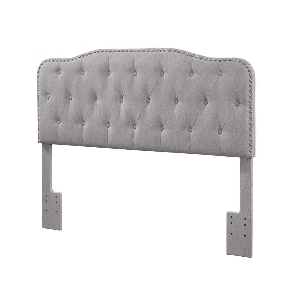 Gray Linen Uph. Panel Bed with Silver Nailhead- Full. Picture 3