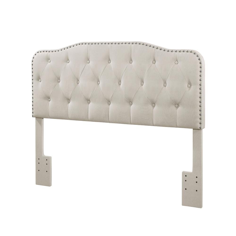 Beige Linen Uph. Panel Bed with Silver Nailhead- Full. Picture 3