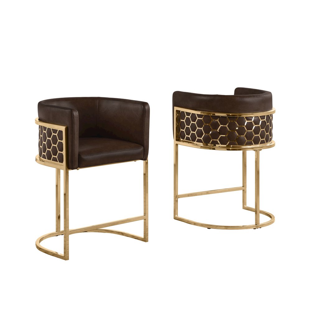 Leaather-Aire Espresso Counterheights 24" with Honeycomb Gold Chrome (Set of 2). Picture 1