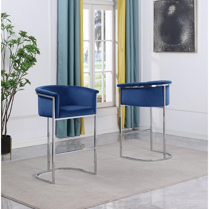 29" Navy Blue Upholstered Barstool with Silver Base -Single. Picture 2