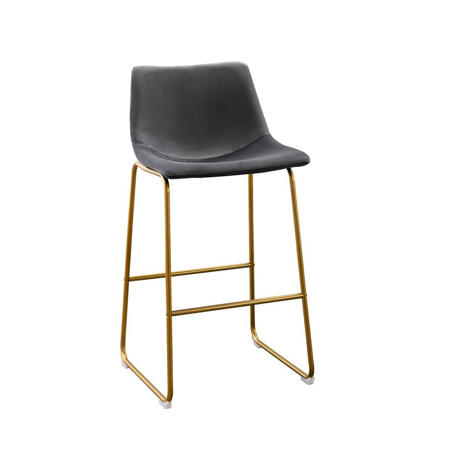 29" Uph Bucket Seat Bar Stool in Dark Grey Velvet, Chrome Gold Base (Set of 2). Picture 1