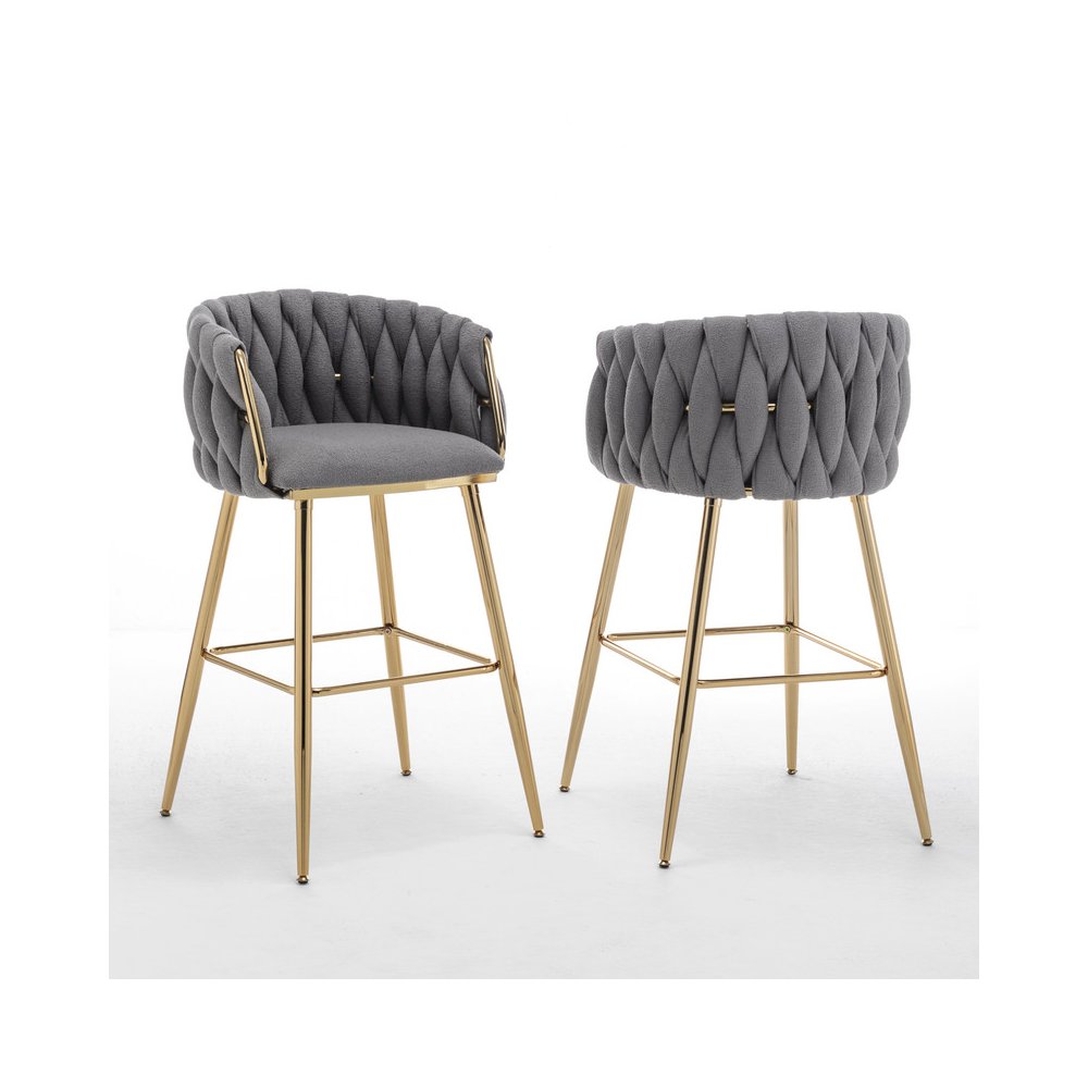 Best Quality Furniure Dark Grey Boucle Fabric With Gold Base Barstools, Set Of 2. Picture 1