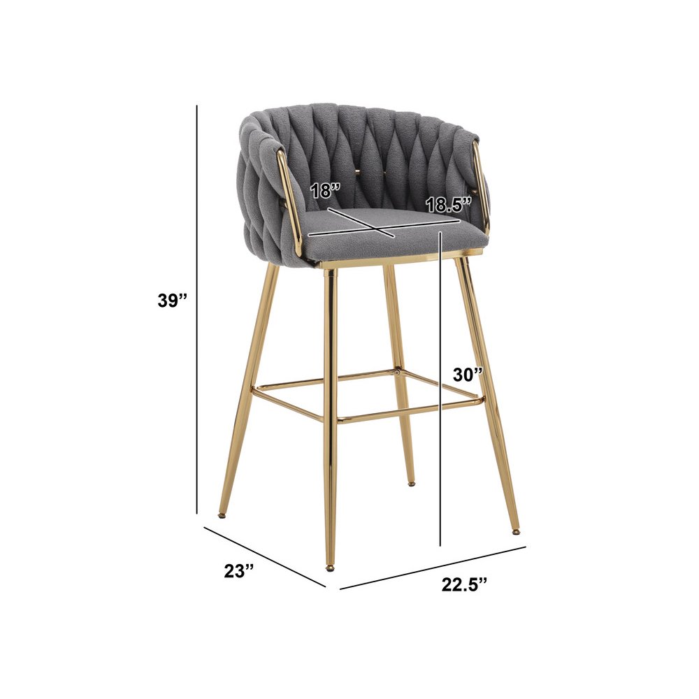 Best Quality Furniure Dark Grey Boucle Fabric With Gold Base Barstools, Set Of 2. Picture 2