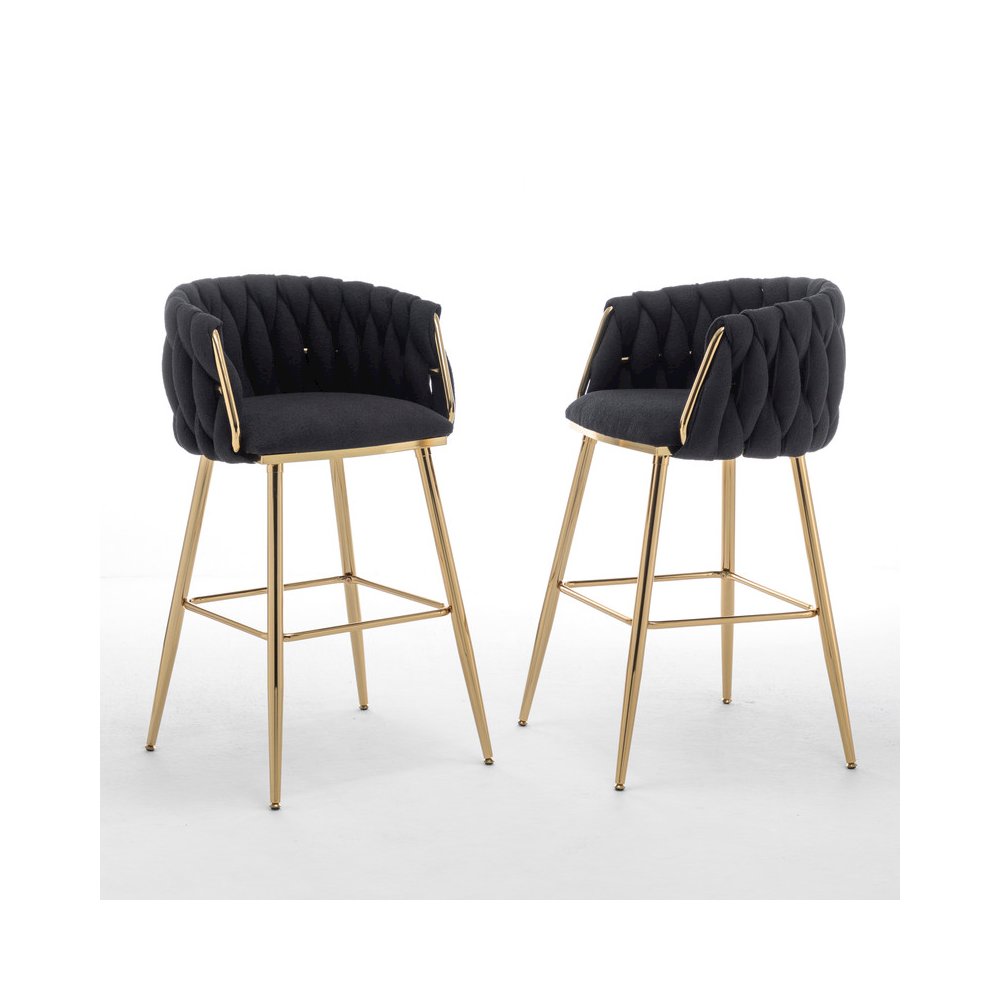 Best Quality Furniure Black Boucle Fabric With Gold Base Barstools, Set Of 2. Picture 1
