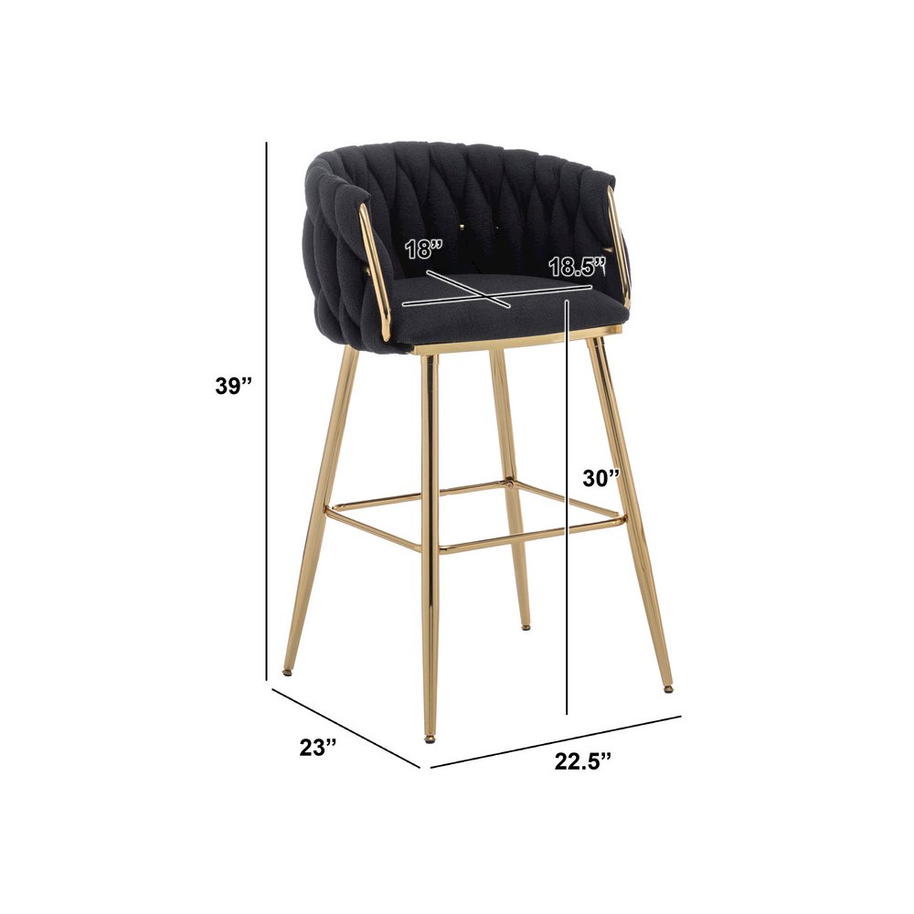 Best Quality Furniure Black Boucle Fabric With Gold Base Barstools, Set Of 2. Picture 2