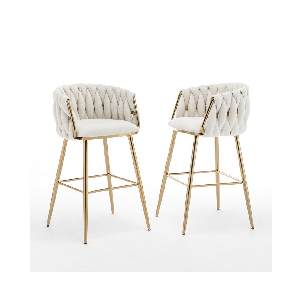 Best Quality Furniure Cream Boucle Fabric With Gold Base Barstools, Set Of 2. Picture 1