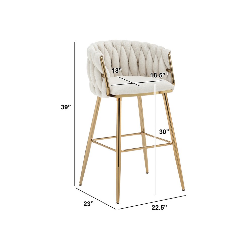 Best Quality Furniure Cream Boucle Fabric With Gold Base Barstools, Set Of 2. Picture 2