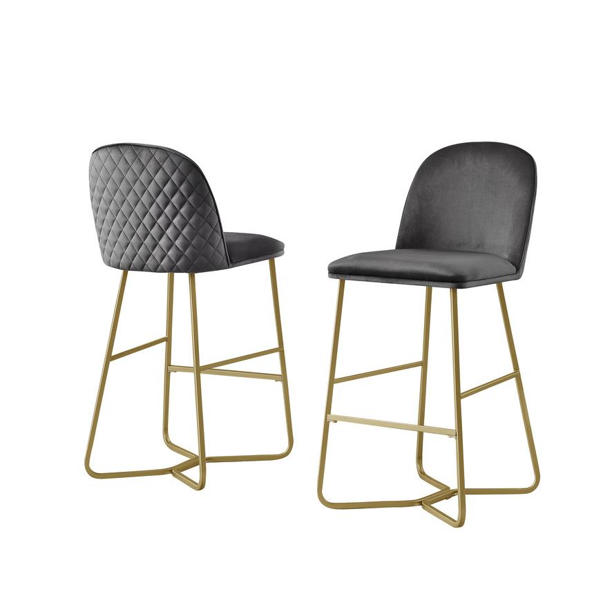 29" Dark gray velvet barstool w/ gold color iron base (set of 2). Picture 1