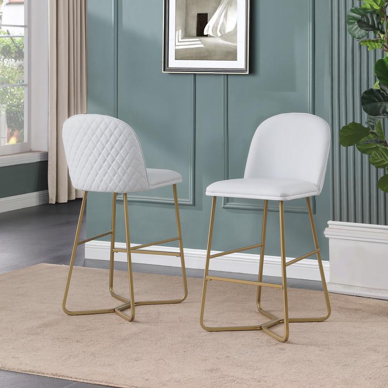29" White faux leather barstool w/ gold color iron base (set of 2). Picture 3