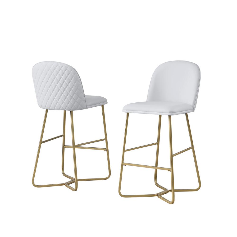29" White faux leather barstool w/ gold color iron base (set of 2). Picture 1