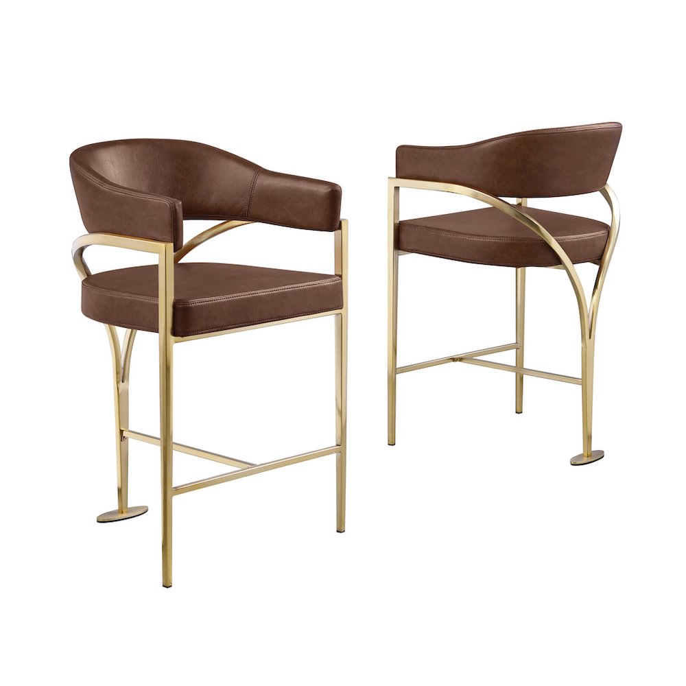 Single Leather-Aire Barstool Mocha with Gold Chrome Base. Picture 1