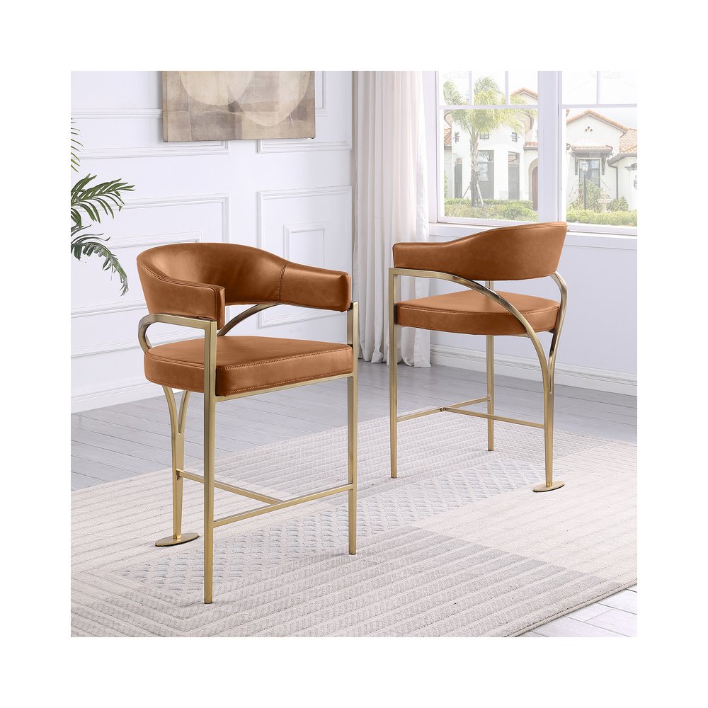 Single Leather-Aire Barstool Toffee with Gold Chrome Base. Picture 2