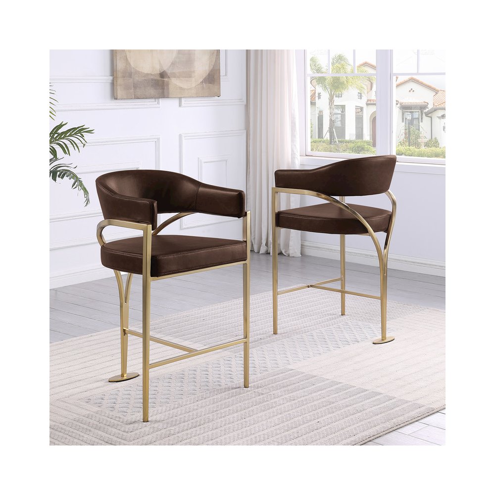 Single Leather-Aire Barstool Espresso with Gold Chrome Base. Picture 3