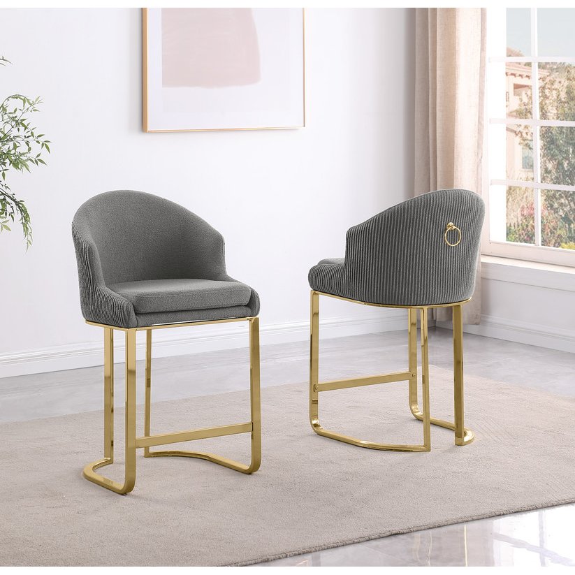 Best Quality Furniture Gray With Gold Barstool, Set Of Two. Picture 4