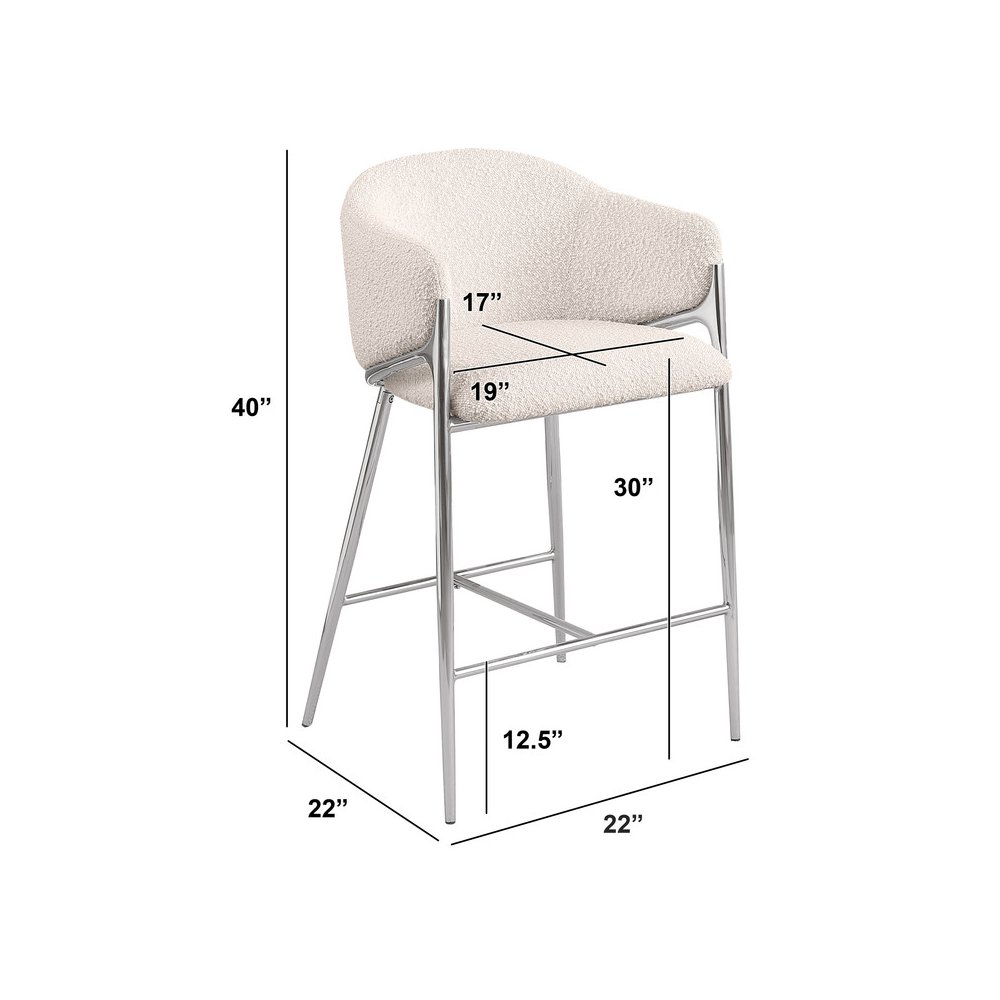 Cream barstools (29") in boucle fabric and Silver chrome base (SET OF 2). Picture 2