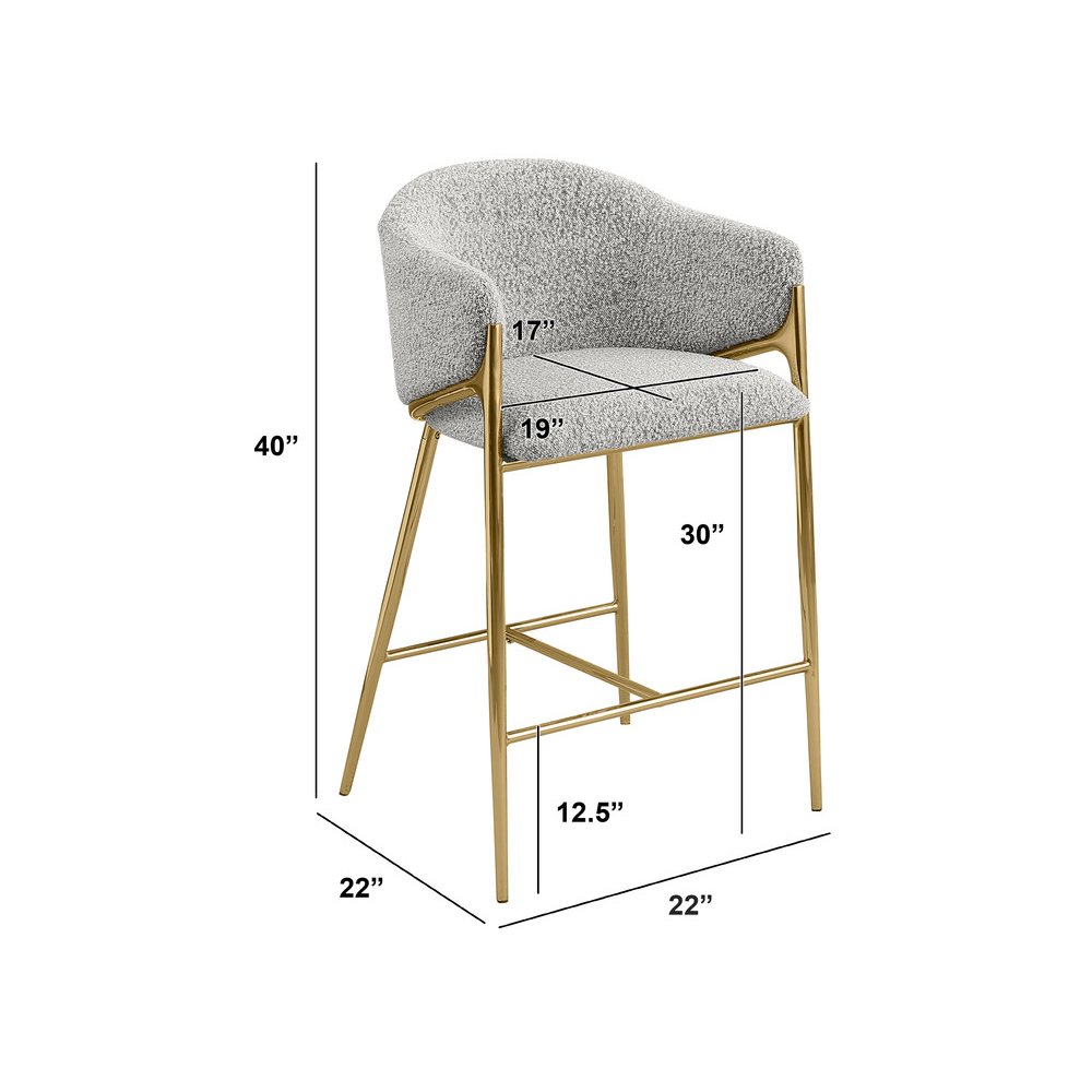 Rich gray barstools (29") in boucle fabric and gold chrome base (SET OF 2). Picture 2