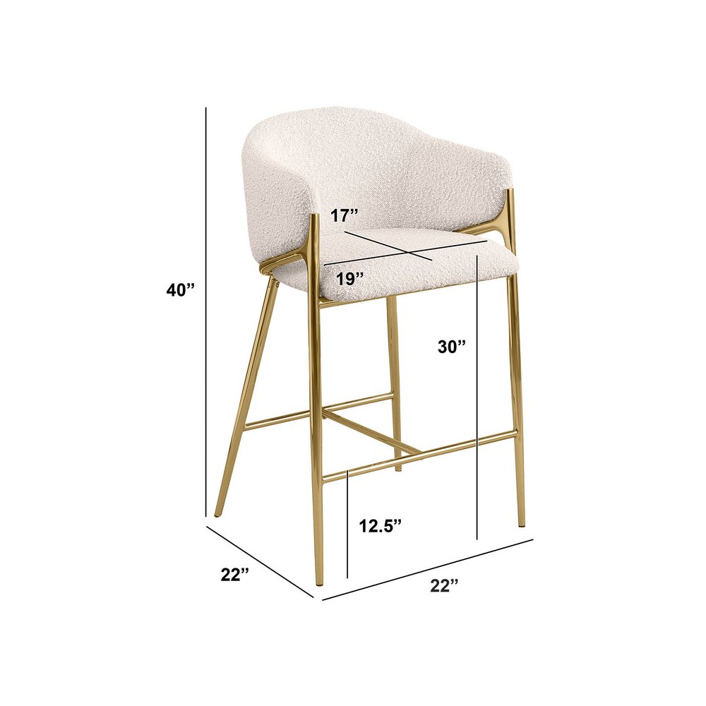 Cream barstools (29") in boucle fabric and gold chrome base (SET OF 2). Picture 2