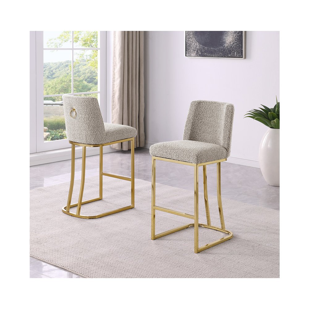 Gray With Gold Base Barstools, Set Of 2. Picture 2