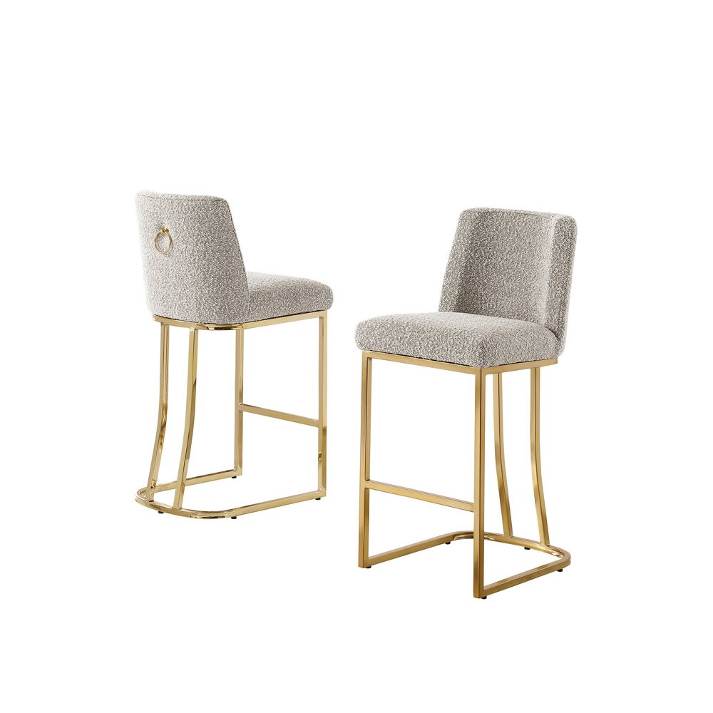 Gray With Gold Base Barstools, Set Of 2. Picture 1