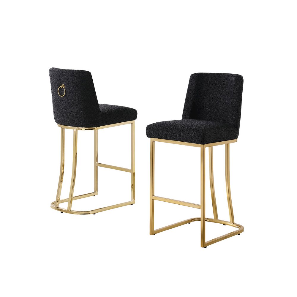 Black With Gold Base Barstools, Set Of 2. Picture 1