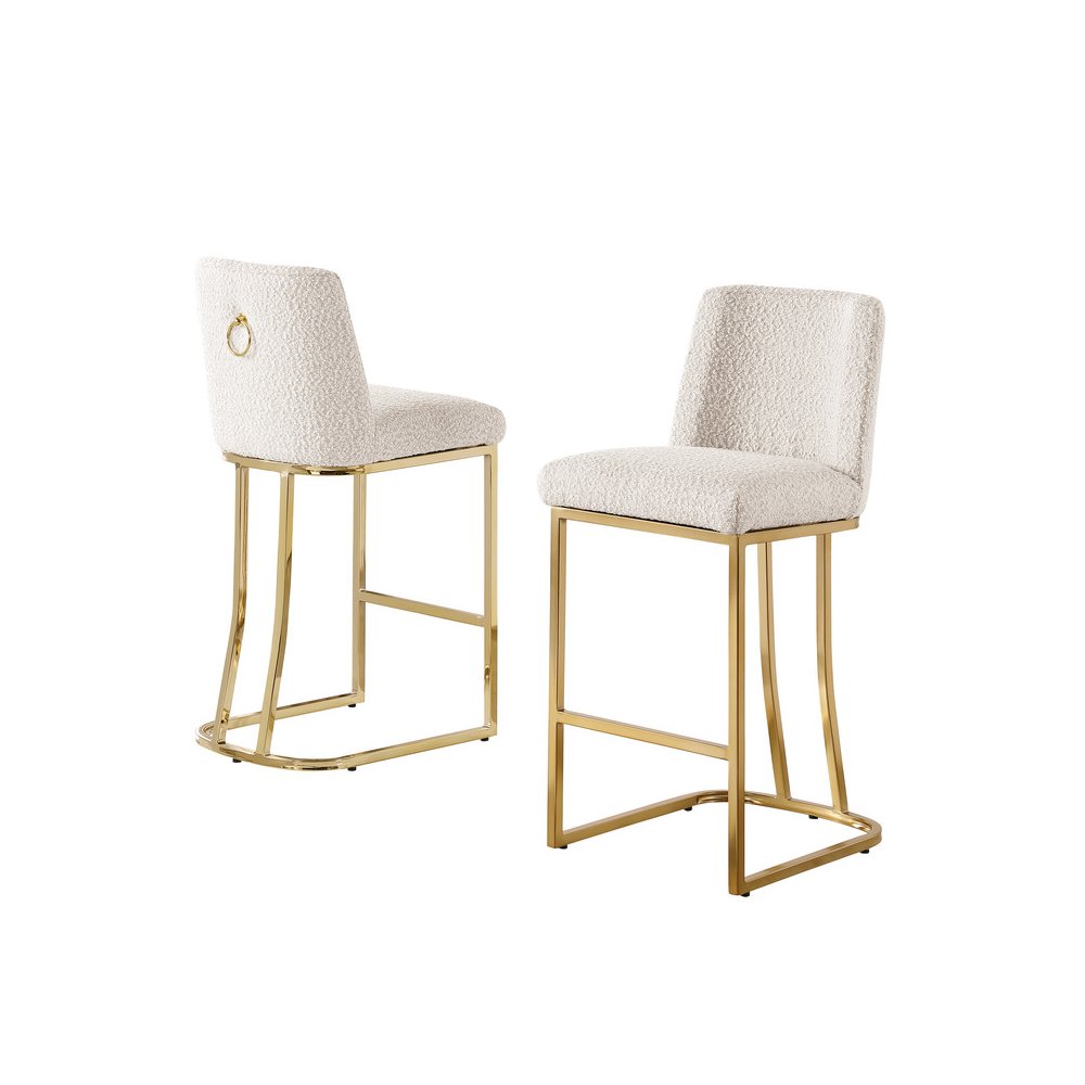 Cream With Gold Base Barstools, Set Of 2. Picture 1