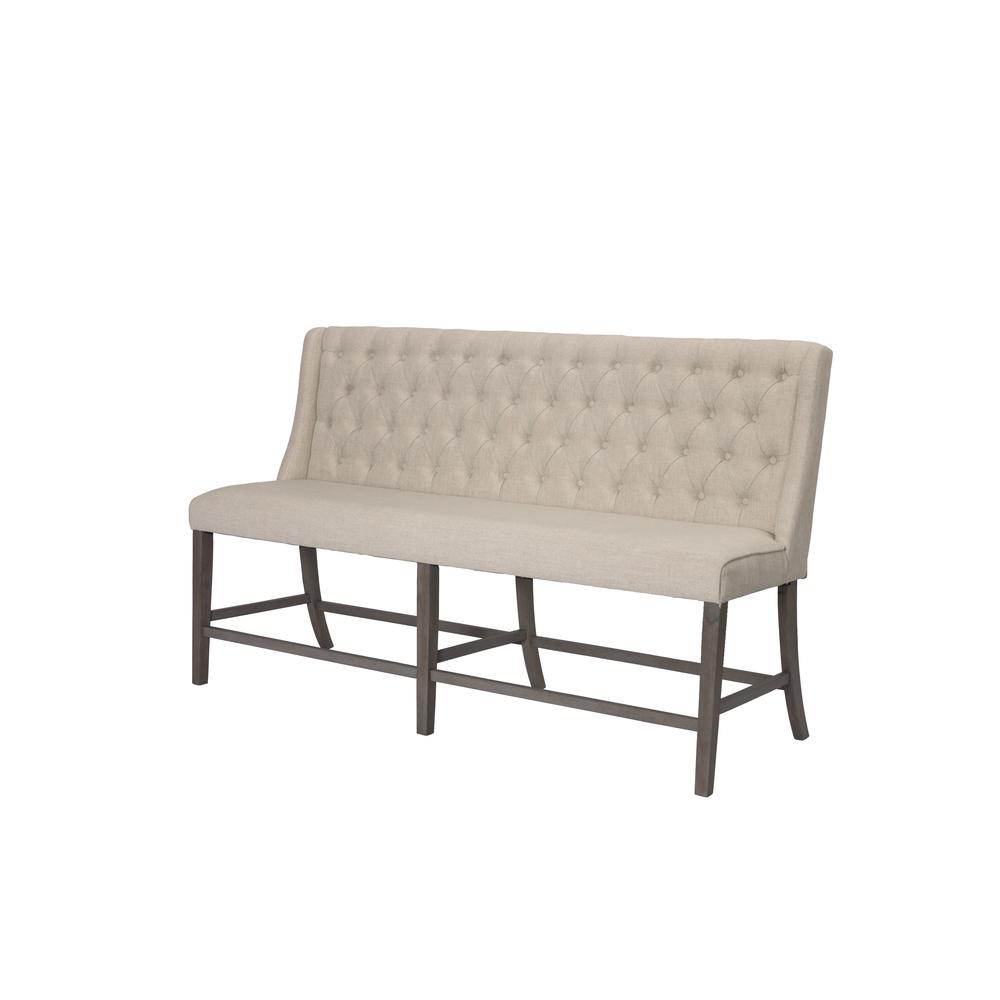 Classic Counter Height Upholstered Bench with Backrest and Tufted Buttons. Beige. Picture 1